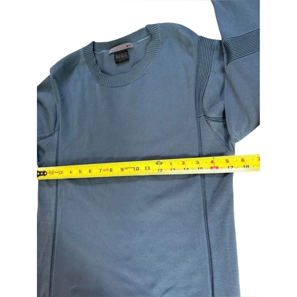 Nike Long Sleeve Crew Neck Sweater Ribbed Trim Mens Size Small Blue